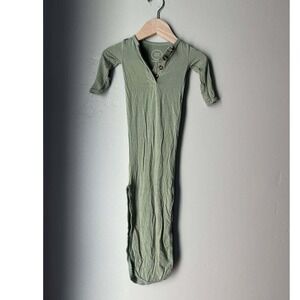 Lou Lou & Company Knotted Newborn Gown Sage Green Henley Button Down Baby
